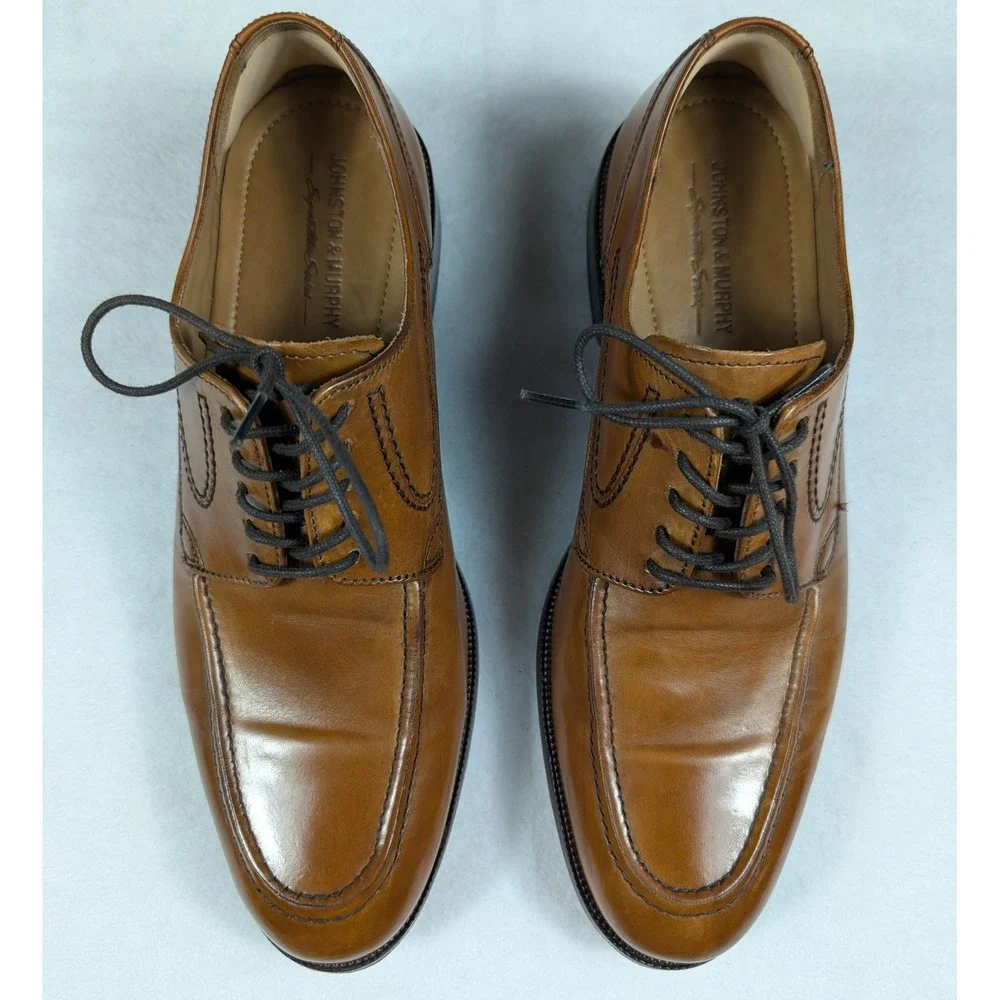 Johnston‎ & Murphy Signature Series Mens Tan Leather Apron Toe Derby Shoes 8 M